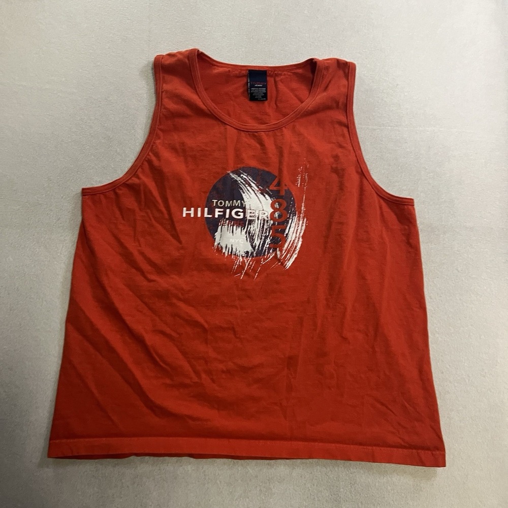 Vintage Tommy Jeans Hilfiger Tank Top Shirt Men's Size XL Orange Logo Y2K 90s